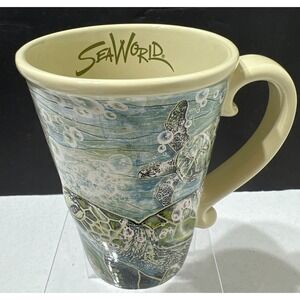 SeaWorld Sea Turtles Mug Raised‎ Textured 3D Coffee Cup Ceramic 5" Loggerhead